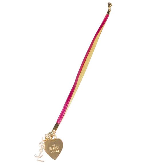 M VTG YSL Yves Saint Laurent In Love Again Gold Heart Logo Charm Ribbon Bracelet - Picture 4 of 16